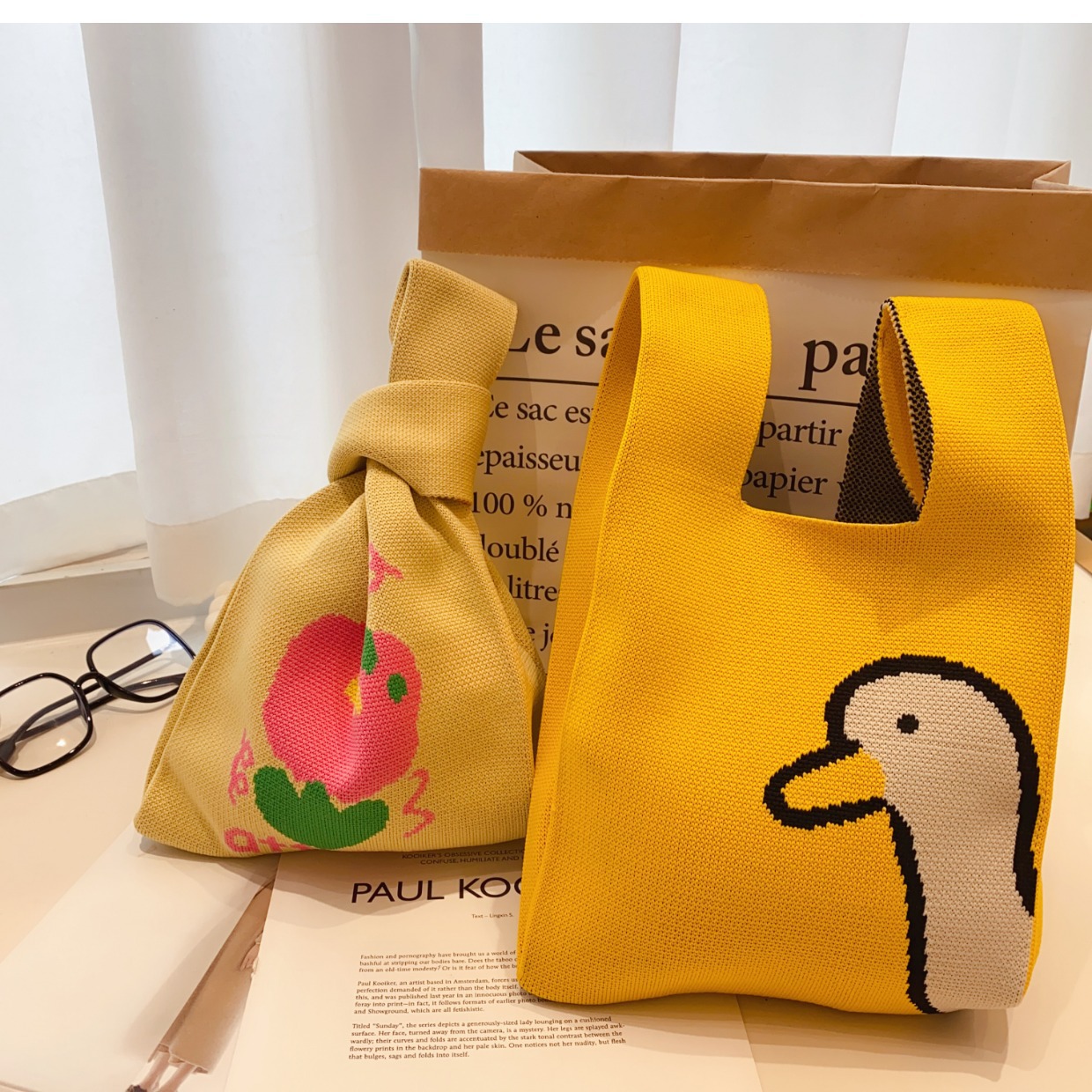 Amazon New Small Yellow Duck Flower Sample Custom Fabric Cloth Bag Cell Phone Bag Women's Bag Macaron Color