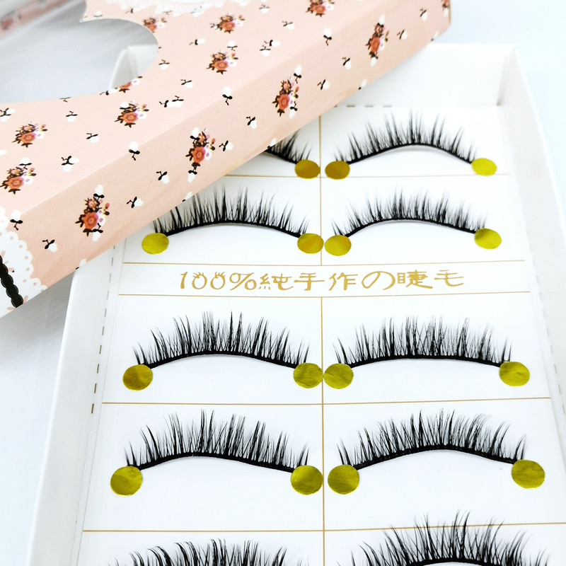 Small Ink Handmade Sharpened False Eyelashes Extremely Fine Hair Black Stem 5 Pairs of Tufted Refreshing Cross Eyelashes MK-12