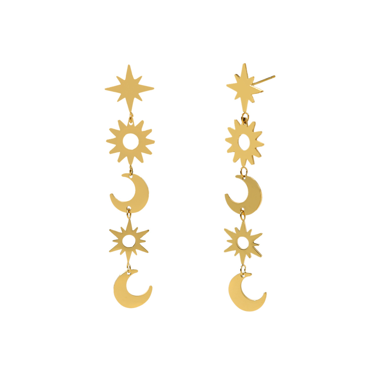 23 French Style Popular Earrings Plated 18K Gold Titanium Steel Personality Star and Moon Ear Studs Long Creative Stainless Steel Earrings for Women