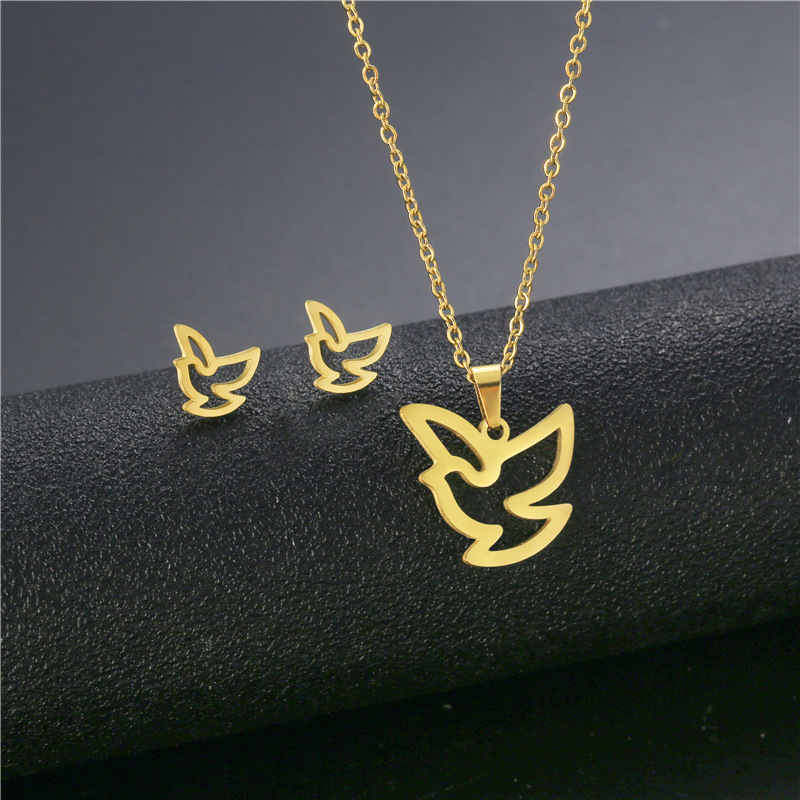 Europe and America Cross Border Ornament Simple Glossy Bird Pendant Necklace Women's Korean Style New Popular Necklace Earings Set