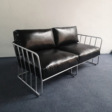 复古工业风咖啡厅公司接待沙发黑色皮革服装店工作室单双人沙发椅