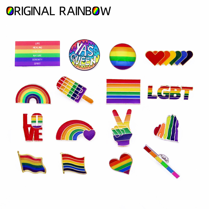 lgbt六色彩虹胸针同志旗帜徽章心形男女情侣胸章gay同性les配饰品