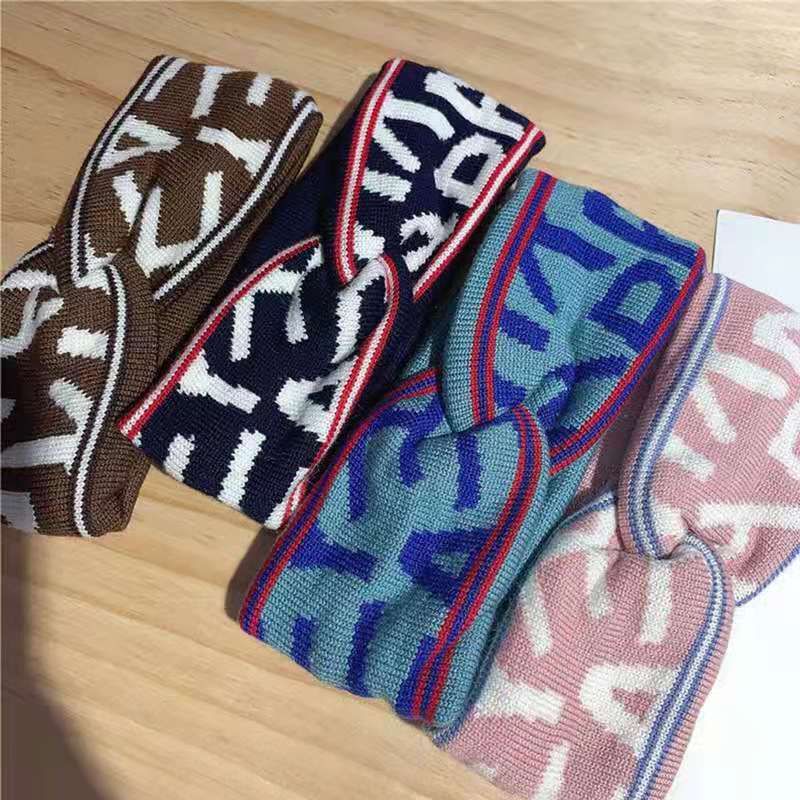 Korean-Style Letter Cross Sports Hair Band Knitted Wool Elastic Wide Headband Men's and Women's Simple Fitness Face Washing Headband