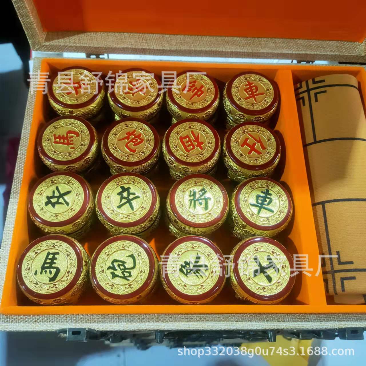 金丝楠木精雕五福临门棋子大号家用木质小叶桢楠雕龙涂金中国象棋