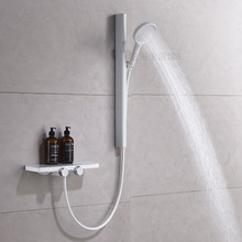 德国白色简易淋浴花洒套装置物浴室冷热升降杆极简家用无顶喷花洒