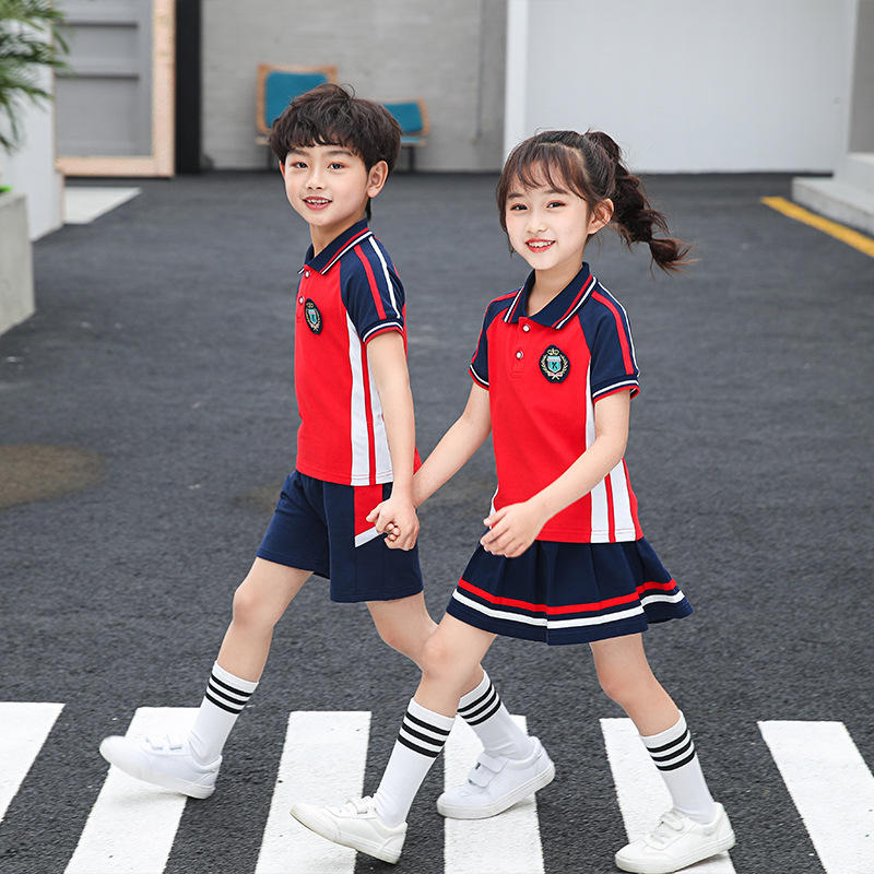 幼儿园园服夏装儿童学院风毕业照短袖宽松班服小学生夏季校服套装