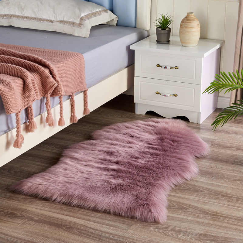 Cross-Border Spot Brown Plush Bedroom Bedside Carpet Irregular Solid Color Wool Floor Mat Decorative Leather