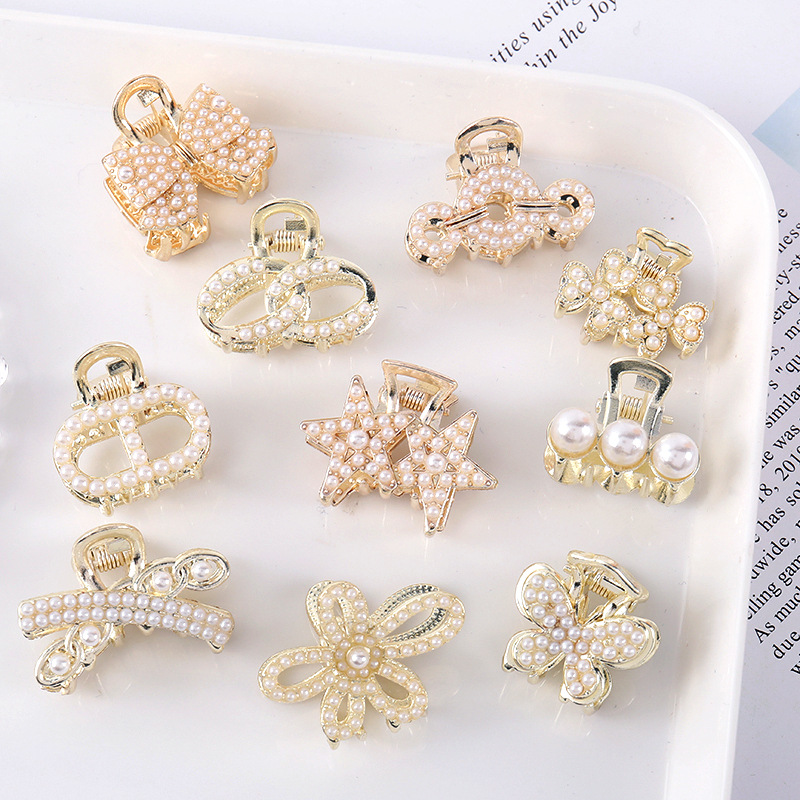 small korean style new hair accessories women‘s pearl clip little girl‘s braided hair claw clip bow crown all-match hair claw