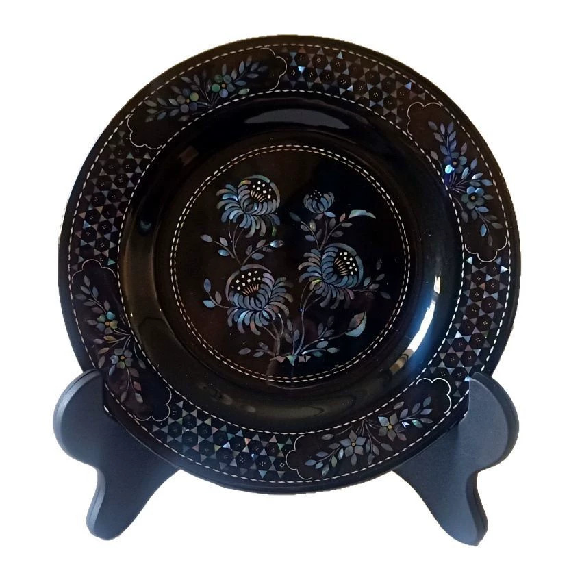 非遗螺钿漆器盘贝壳镶嵌餐盘小碟漆盘手工钿螺果盘茶杯托圆盘摆件