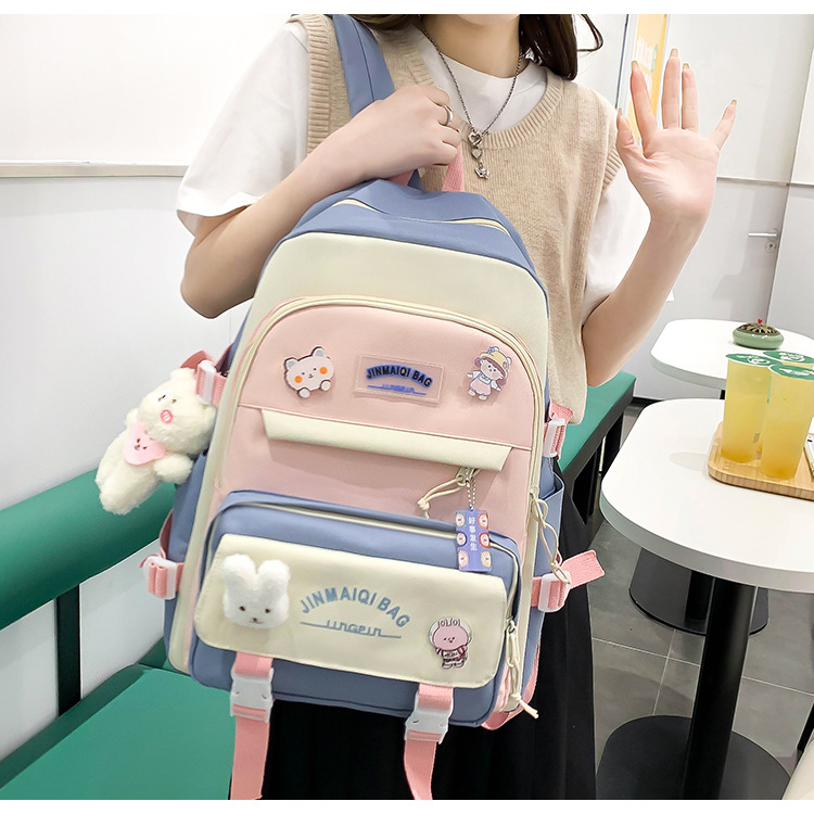 Schoolbag Girls Primary School Students Grade 3 to Grade 6 Girlish Four-Piece Set High School Students Junior High School Students Summer Backpack