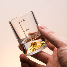 金边金山水晶白酒杯一两二两高档家用玻璃带刻度个人专用描金酒杯