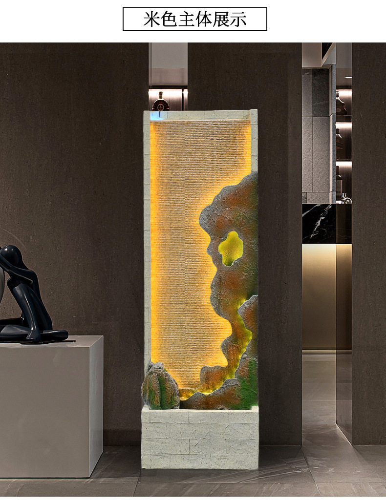 客厅玄关水幕墙流水喷泉摆件循环水电视柜旁水景办公室风水轮招财