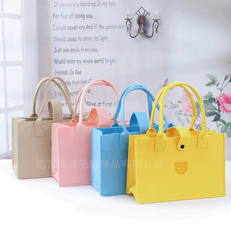 Dopamine Handbag Shopping Bag Internet Celebrity Ins Simple Felt Bag Bear Handbag Versatile Large Capacity