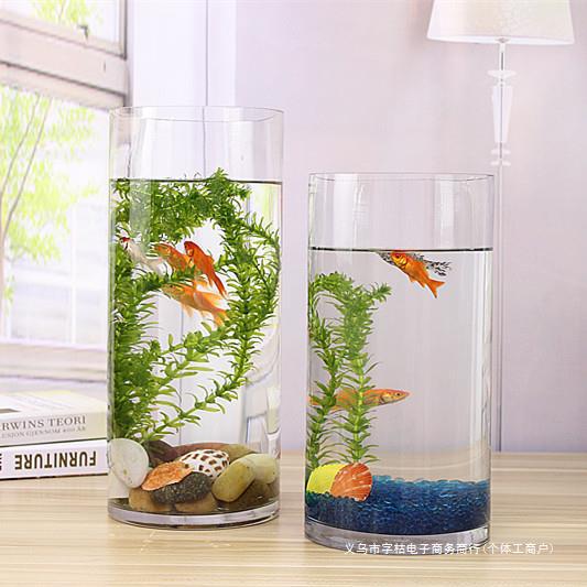 金鱼缸 玻璃 水族箱小型创意生态圆形 圆柱大号乌龟缸 造景培装饰