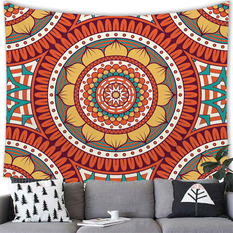 波西米亚花几何条纹跨境货源工厂磨毛布挂毯壁挂挂画来图定制g082