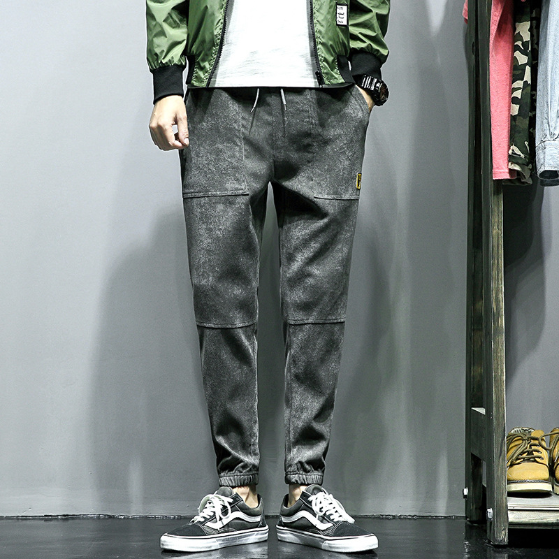 灯芯绒男裤宽松大码春秋季加绒加厚休闲长裤条绒裤束脚嘻哈裤子男