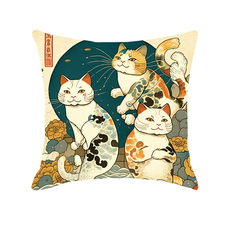 Cross-Border Hot Selling Ins Fresh Cat Square Pillow Cover Home Office Bedroom Printed Cushion Pillowcase