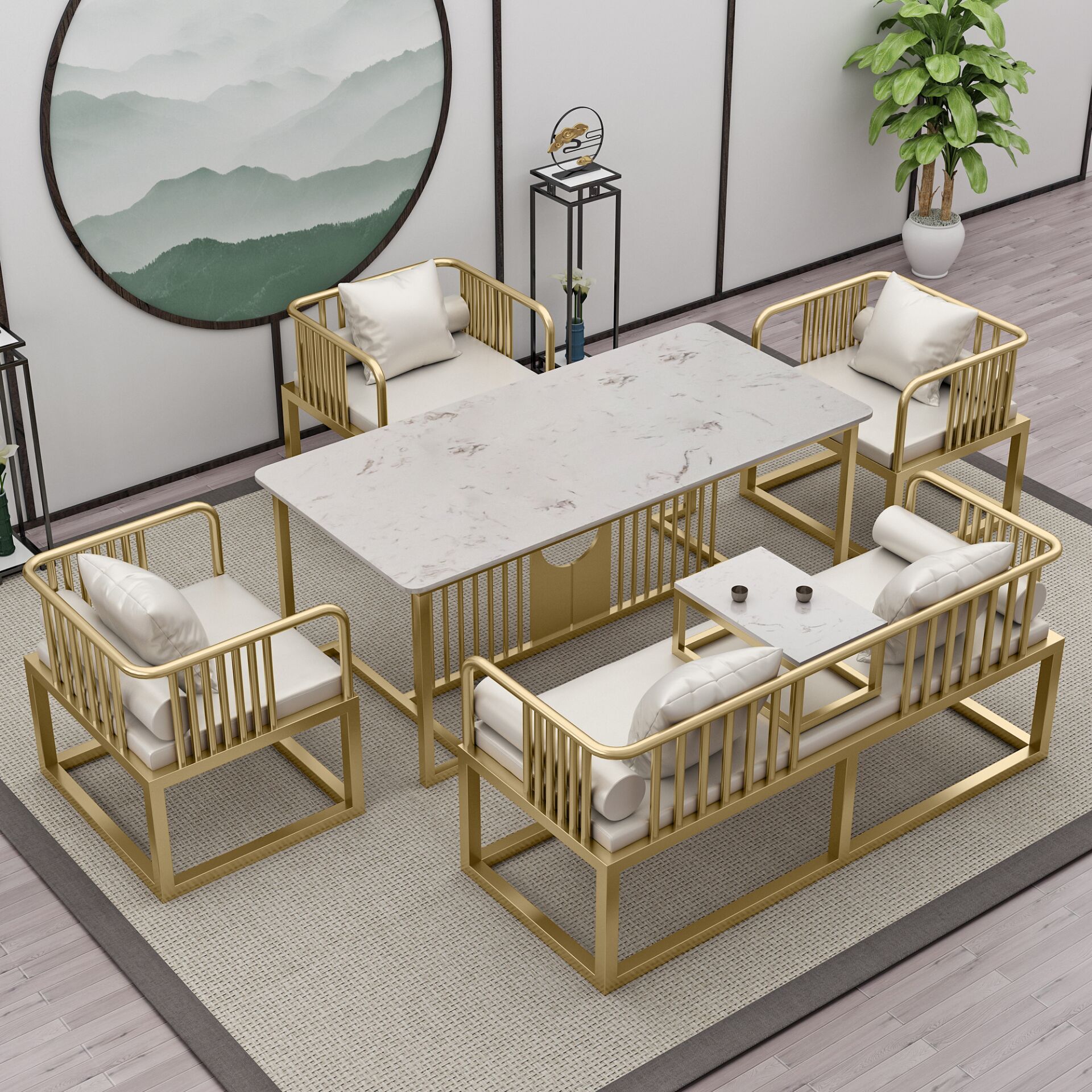 新中式茶桌茶具套装一体现代简约茶桌椅组合轻奢岩板喝茶泡茶桌椅