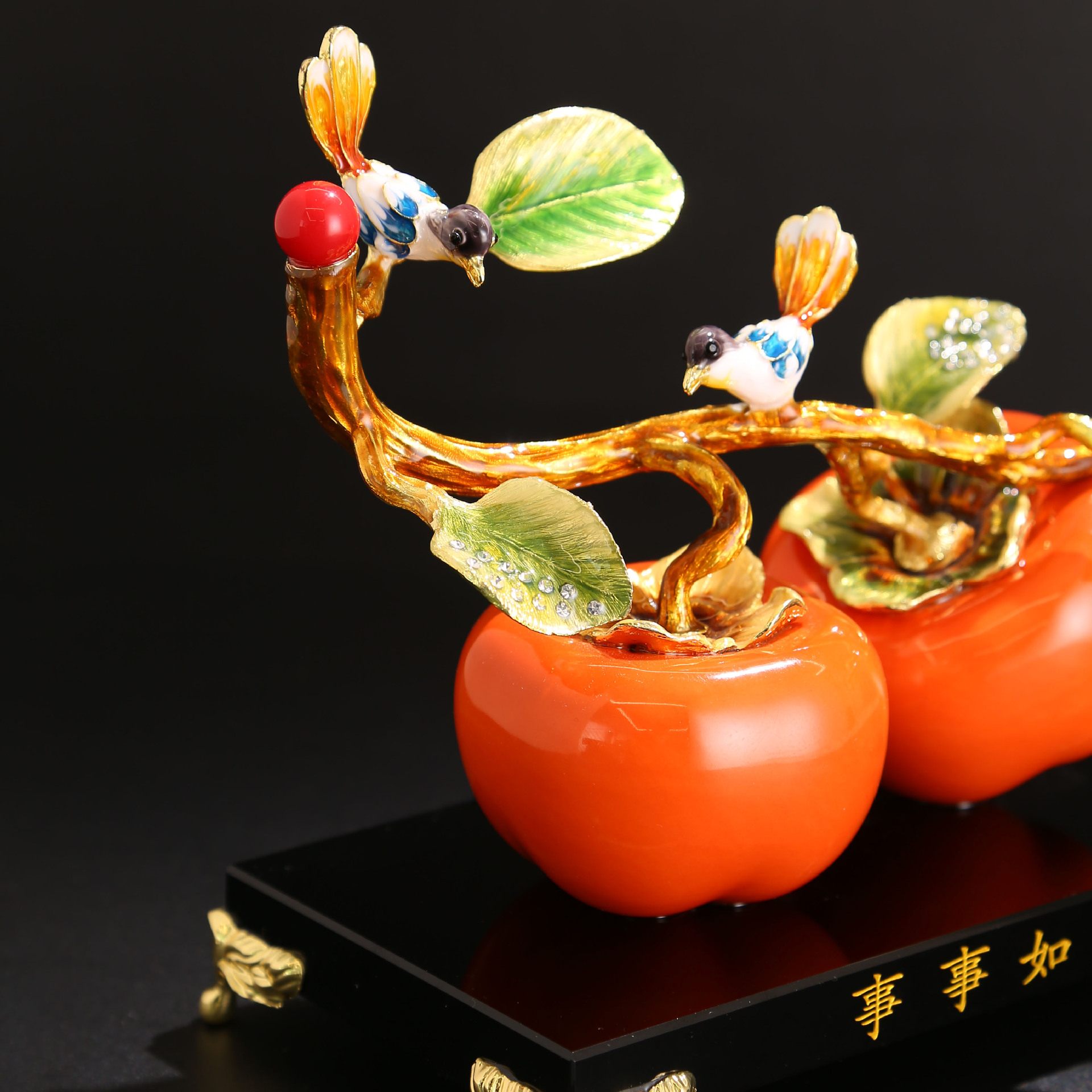 New Chinese Enamel Persimmon Persimmon All the Best Decoration TV Cabinet Entrance Villa Decoration Home New Home Gift