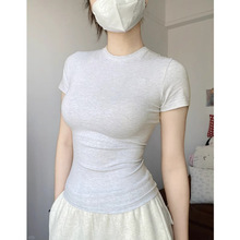 紧身显瘦短款上衣女小个子正肩百搭简约T恤夏季韩版时尚灰色短袖