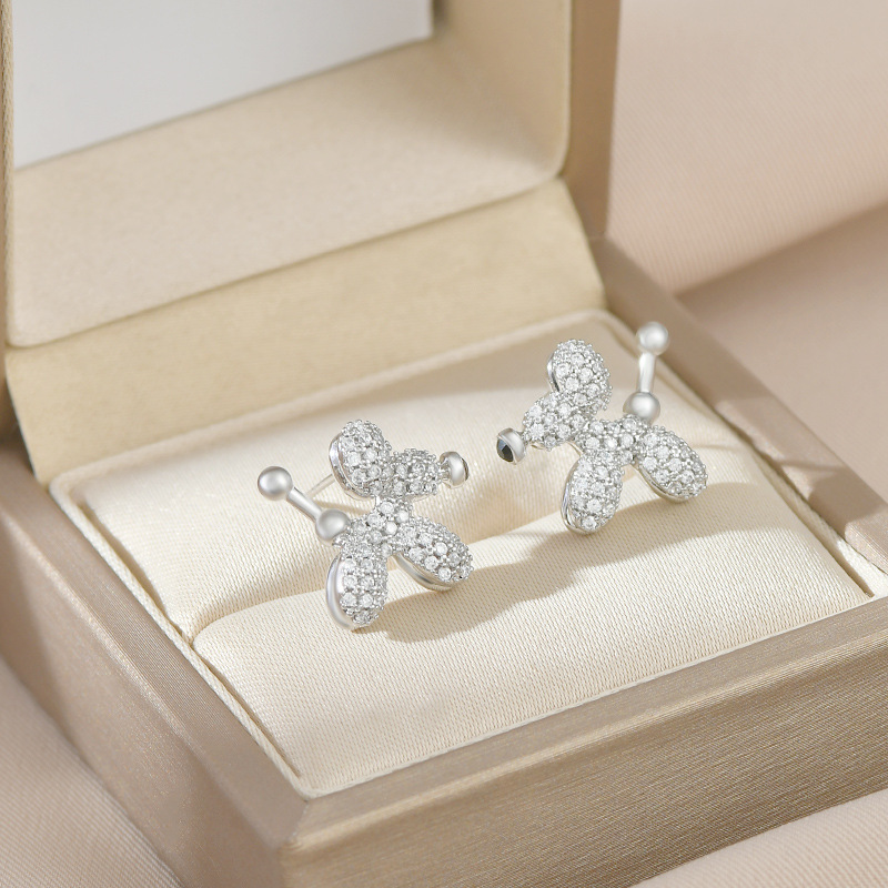 Korean-Style Chic and Unique Elegant Stud Earrings for Women Sterling Silver Needle High-Grade Full Diamond Fun Puppy Earrings All-Matching Earrings