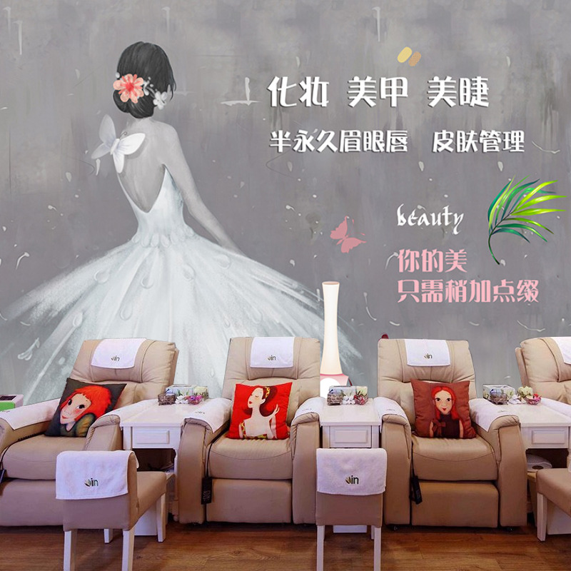 网红美甲店背景墙壁纸婚纱服装店美容院墙纸工作室个性装饰壁画