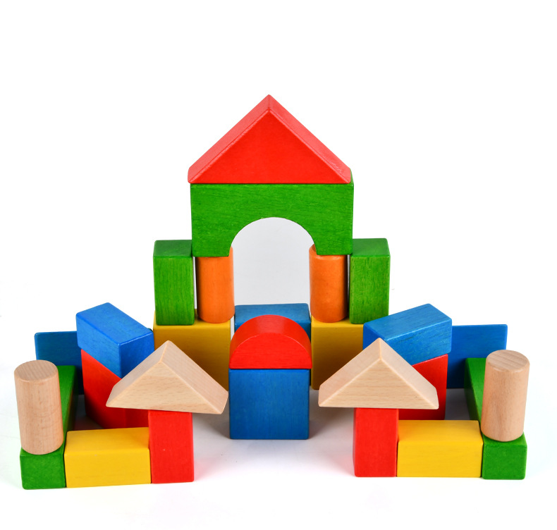 儿童搭房子积木拖车多功能益智小车儿童玩具实木积木拼建积木玩具