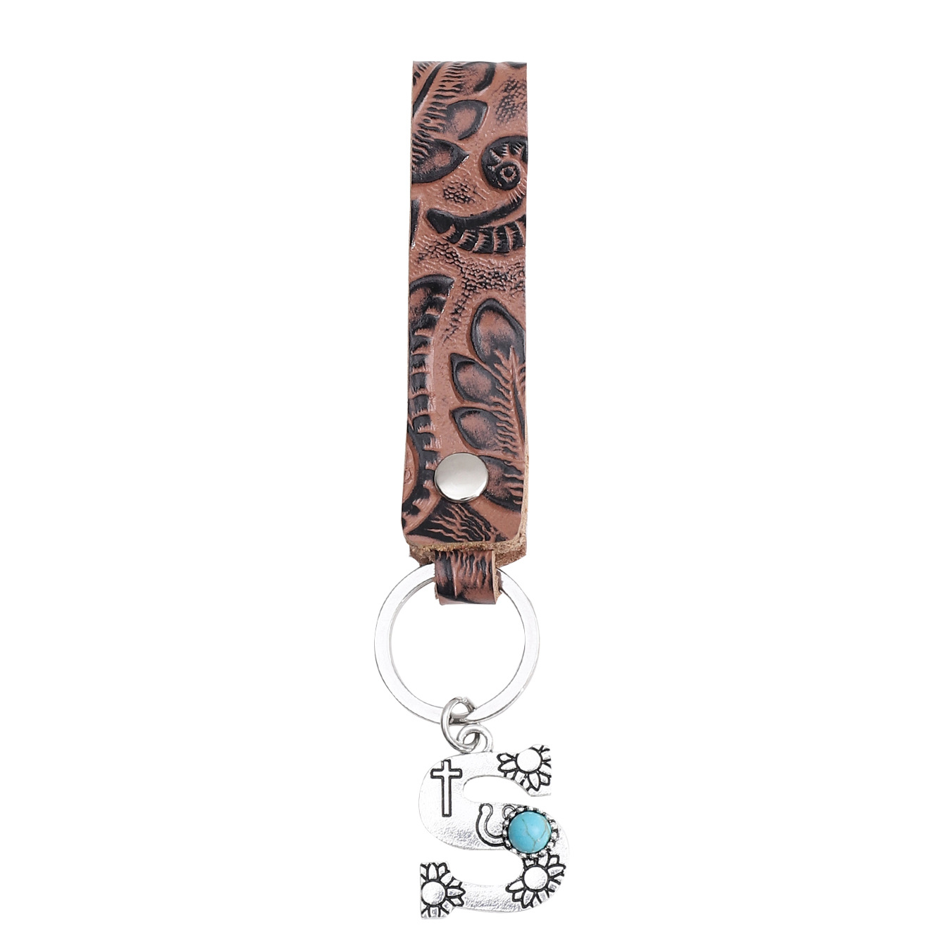 A Variety of Brown Leather Pattern Keychain Alloy Word Farm Sign Mother Natural Turquoise Cross-Border European and American Amazon