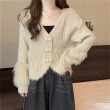 小香风短款毛衣外套女春秋大码微胖mm显瘦高级设计感针织开衫上衣
