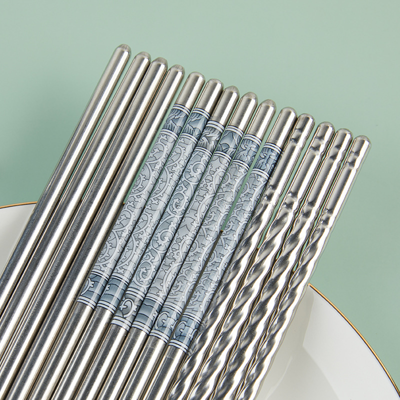 加工定制不锈钢筷子创意青花瓷印花家用公筷酒店餐厅家庭筷子餐具
