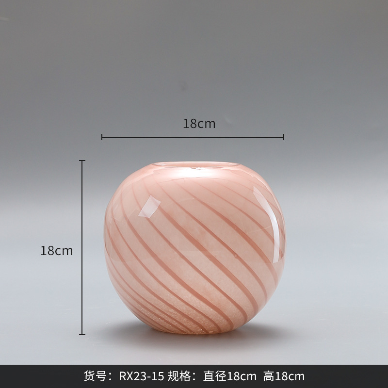 Pink Striped Gourd Hydroponic Glass Vase Decoration Home Living Room Entrance Soft Decoration Sample Room Decoration Flower Device