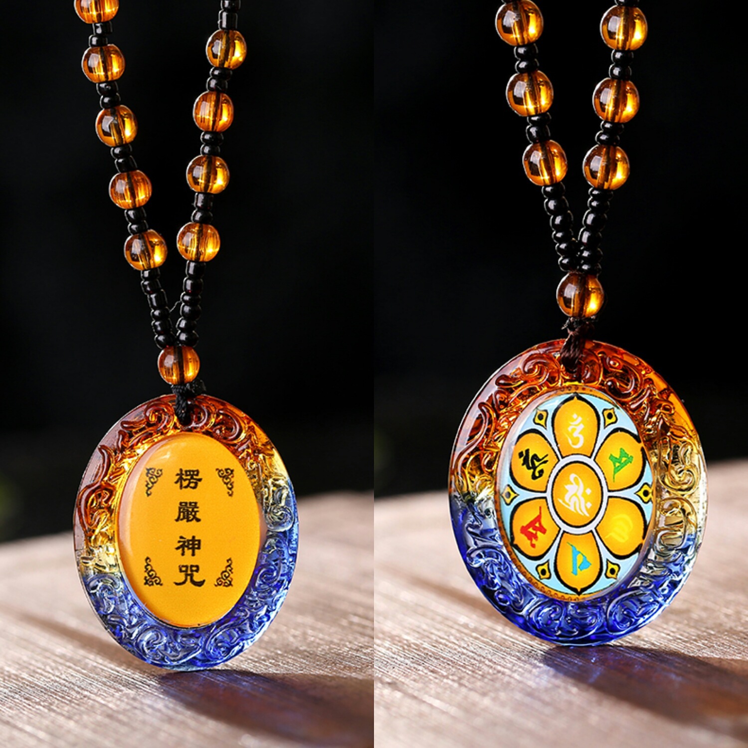 新品楞严咒吊坠琉璃车挂护身符经文佛像唐卡图案像厂家批发