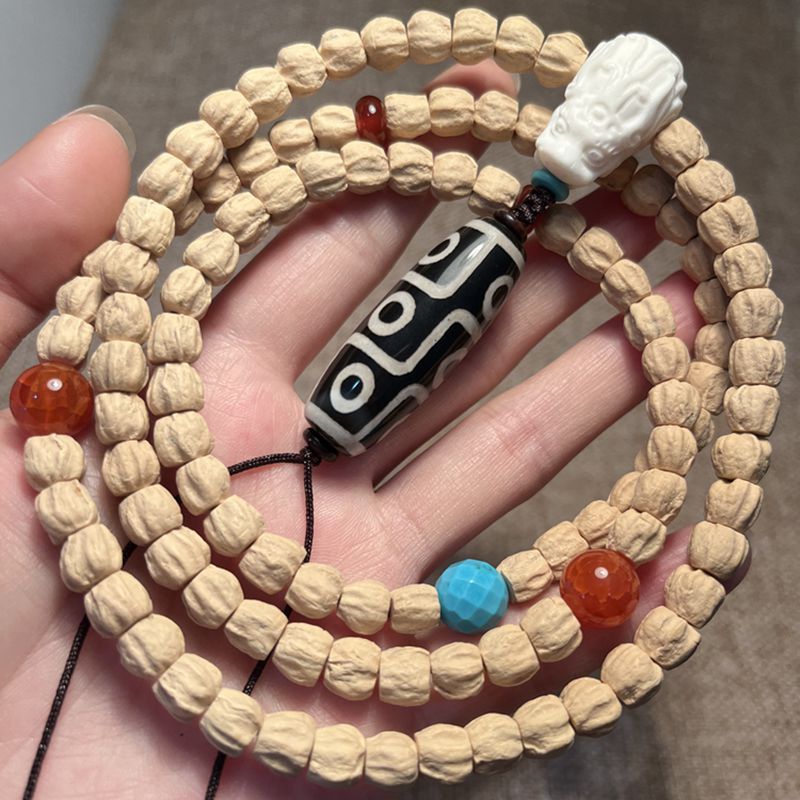热振寺百香籽108颗藏式百香籽菩提子 配龙纹玛瑙高油高密百香籽手