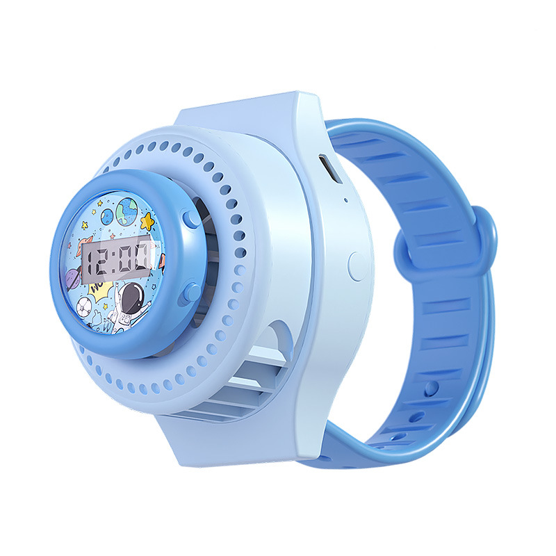 New 2023 Cartoon Watch Fan USB Charging Portable Student Children's Day Gift Wrist Mosquito Repellent Little Fan