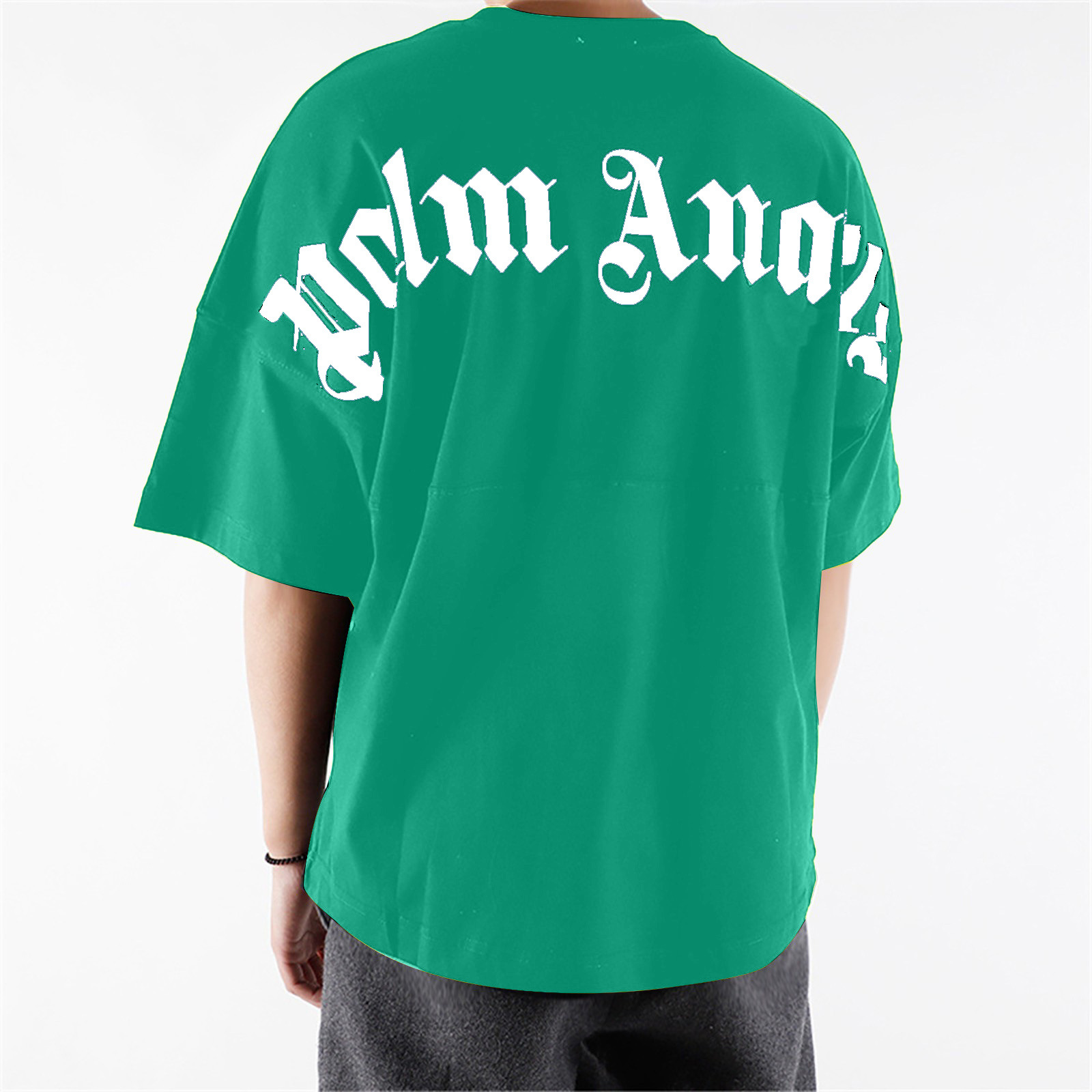 厂家批发欧美潮牌棕榈天使落肩短袖男女情侣梵文后背logo宽松t恤