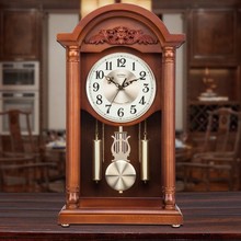 高档实木座钟客厅家用复古钟表台式大号台钟桌面静音报时书房中式