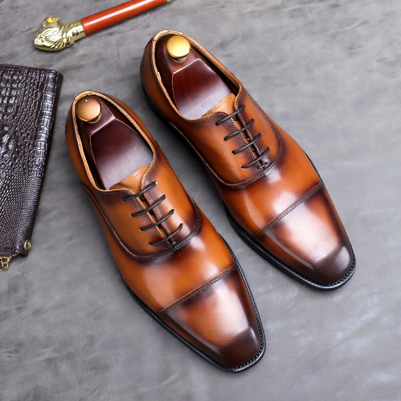 新款正装三接头皮鞋男士方头系带牛津鞋真皮商务男西服实体店批发