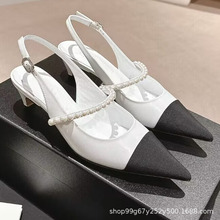 C法式尖头鞋女夏季新款仙女性感时尚细高跟一字带包头后空凉