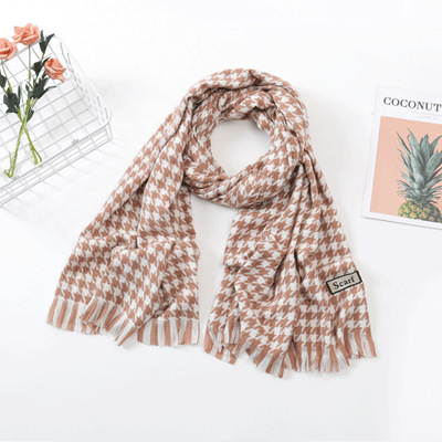 Houndstooth Scarf for Women 2023 Winter New Plaid Cashmere-like Tassel Shawl Thickened Cold Protection Warm Scarf