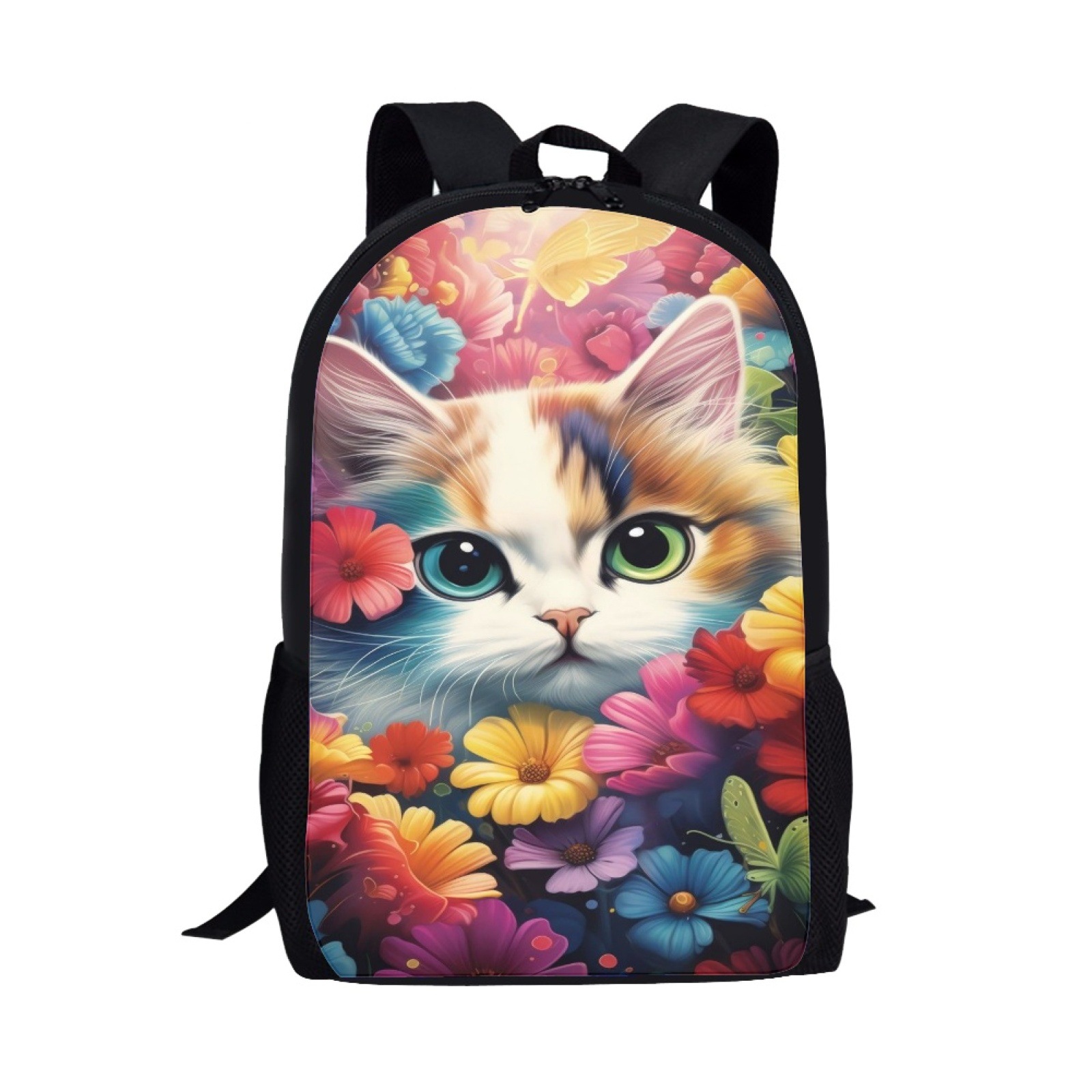 厂家代发学生出行大容量便携双肩包可爱花卉猫咪图案旅行包来图印