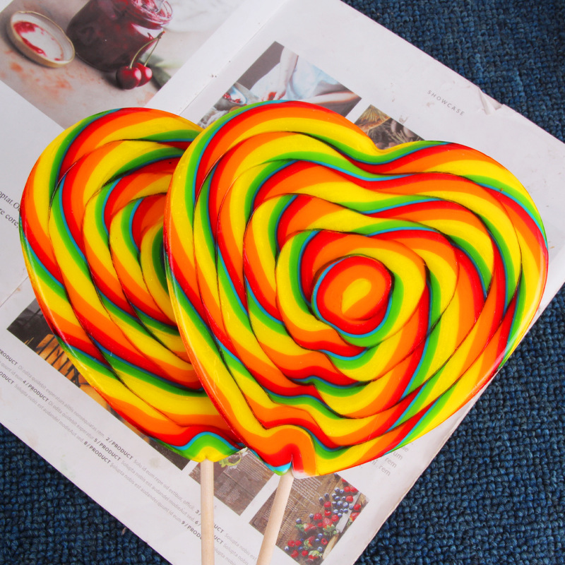 200克七彩心形波板糖超大棒棒糖儿童抖音网红休闲糖果小零食批发