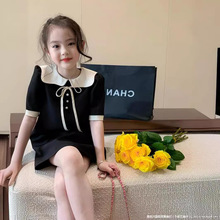 女童夏季时尚连衣裙韩版女孩高级感赫本风公主裙中大童短袖小黑裙