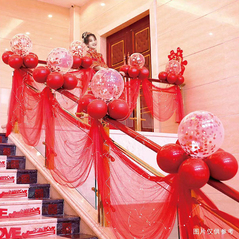 Stair Handrail Decoration Wedding Hall Voile Mesh Wave Flag Stair Handrail Creative Garland Wedding Supplies