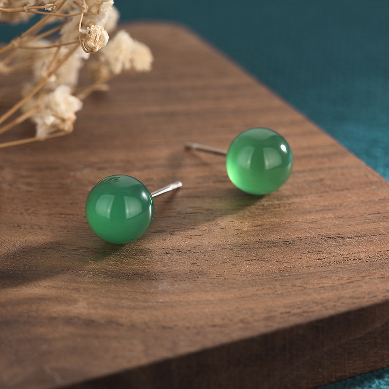 Live Streaming Drainage with Goods Welfare Activity Jade Earrings Retro round Emerald Chalcedony Agate Earrings for Women
