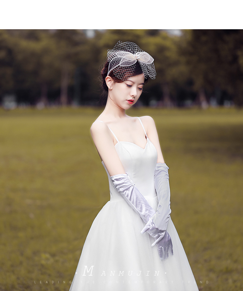 名媛复古长款缎面白色手套婚庆礼仪配饰新娘婚纱礼服拍照写真手套