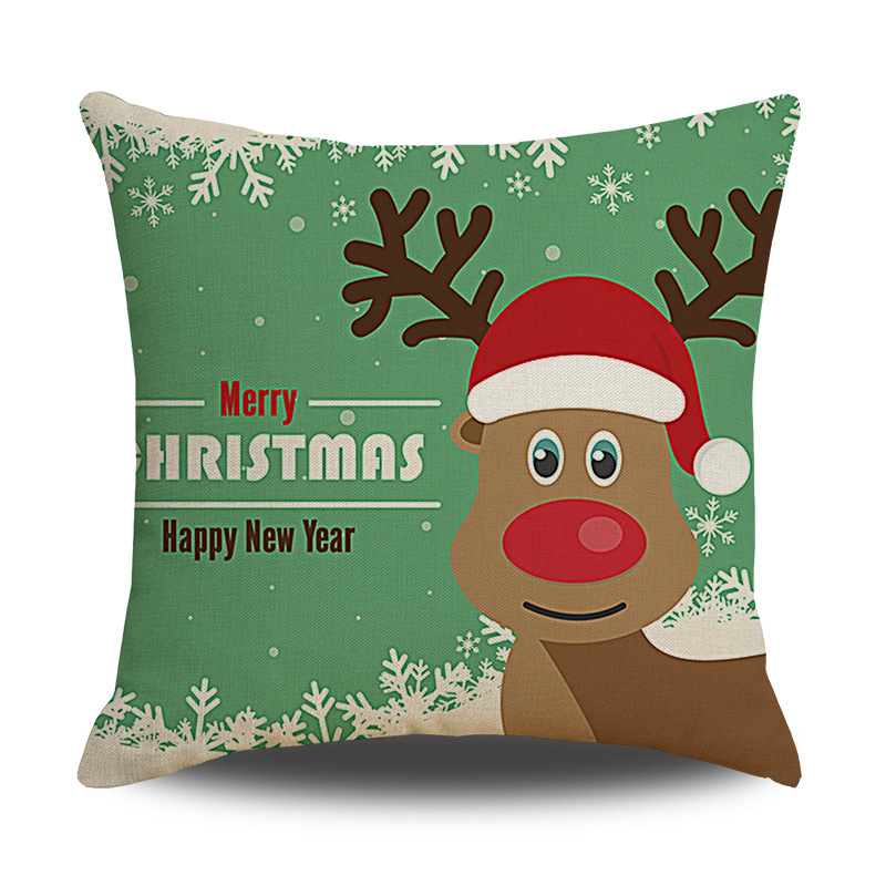 Cross-Border Santa Claus Elk Sofa Linen Pillow Cover Home Decorative Gift Holiday Pillow Cushion Cover Wholesale