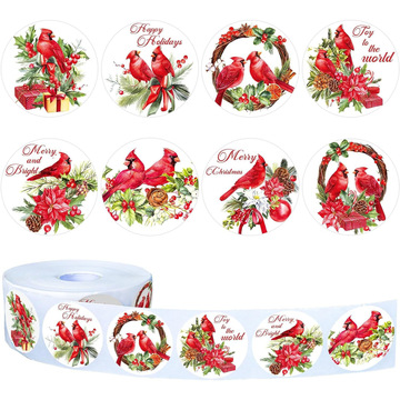 500贴/卷卷装圣诞节小鸟节日祝福感谢贴纸装饰礼盒系列不干胶贴纸