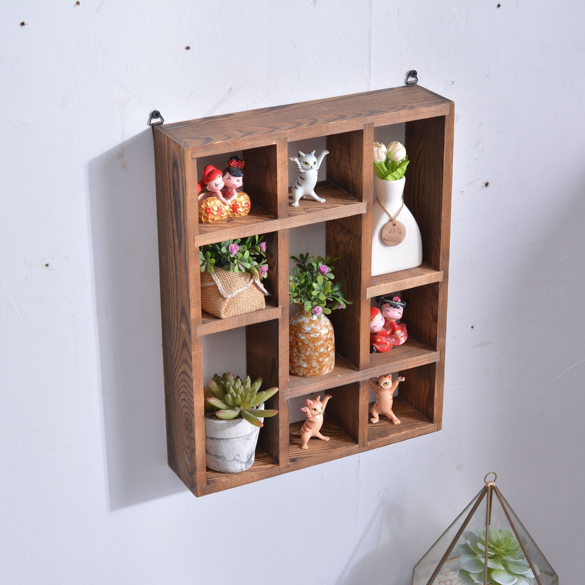 木质格子置物架挂墙壁挂式木架子储物架挂壁背景墙墙面装饰木架