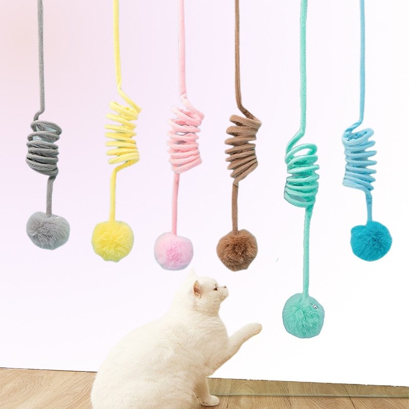 Cross-Border Pet Supplies Color Plush Cat Spring Cat Teaser Hanging Door Suction Cup Cat Toy New Cat Teaser Wholesale