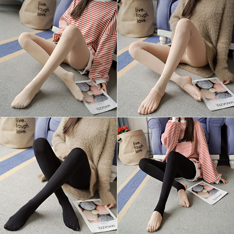 Bare-Leg Socks Autumn and Winter Artifact Women's Skin Color Fleece Lined Padded Warm Keeping Stirrup Pantyhose One-Piece Trousers Leggings Outer Wear